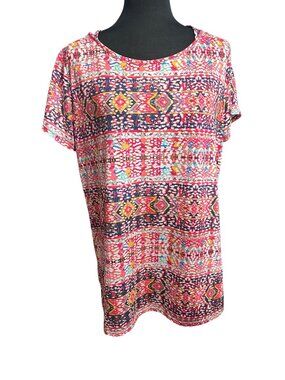 Cuddl Duds Shirt Size XL Pink Blue Short Sleeve Geometric